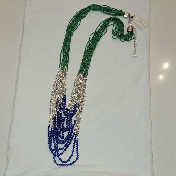 New TALBOTS Colorful Long Beaded Necklace ~ Green Blue Silver Beads $69.50 - Picture 9 of 16